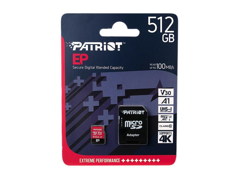 Карта пам'яті microSDXC (UHS-1 U3) Patriot EP Series 512Gb class 10 V30 (R-100MB/s, W-80MB/s) (adapter SD) Київ - фото 2