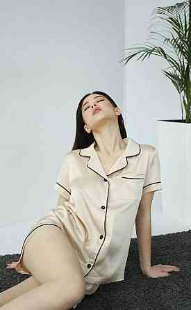 Пижама женская с шортами шелк Молочный ч/к L Харьков