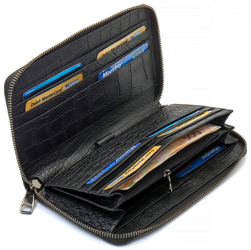 Чоловічий клатч з натуральної шкіри Marco Coverna брендове портмоне на блискавці Горизонтальний гаманець на замку Київ - фото 6