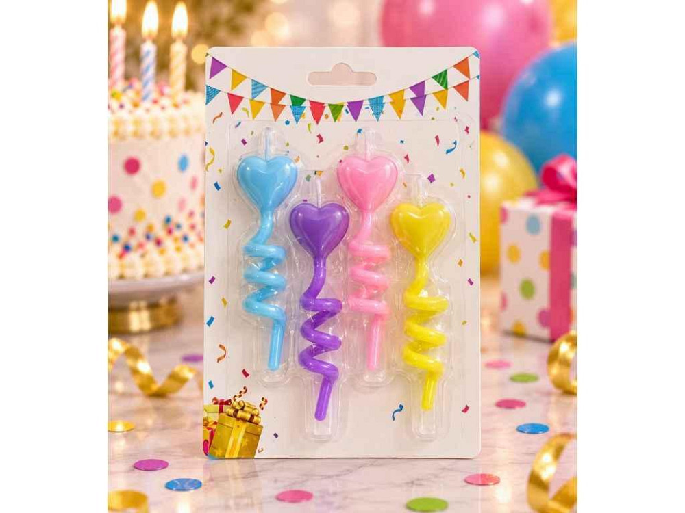 Набір свічок для торту Спіралька кольорові 8см 4шт/уп ТМ PARTY Київ - фото 1