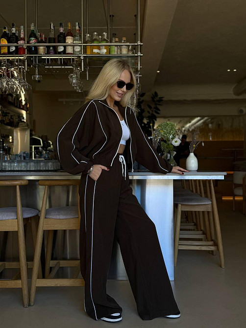 Женский стильный костюм двойка: кофта и штаны в спортивном стиле купра с бархатным напылением Шоколад, 42/44 Одесса - изображение 2