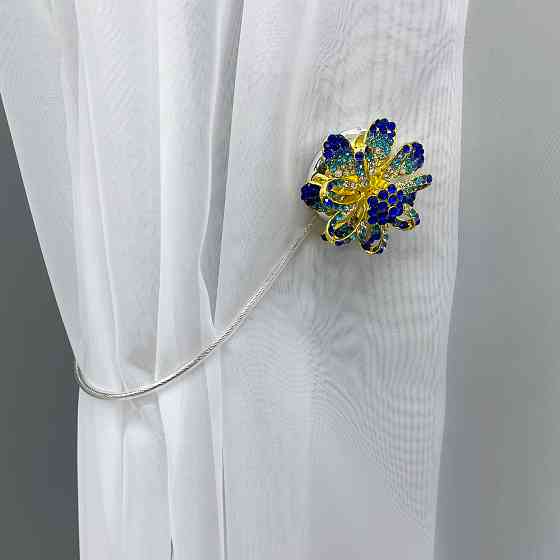 Магніти для штор та гардин "Flowers" набір 2 шт Синій з золотистим (81-199) Київ