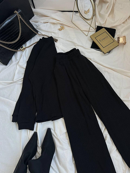 Жіночий базовий теплий костюм: кофта та штани ангора рубчик Чорний, 42/44 Одеса - фото 1