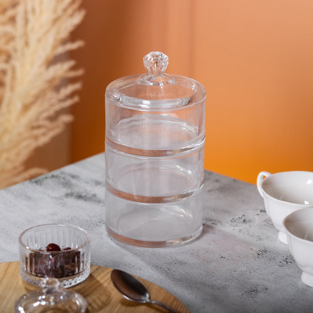 Yiwu Цукерниця триярусна скляна Ø 10 см з кришкою HP-YH-22 Коломия - фото 5
