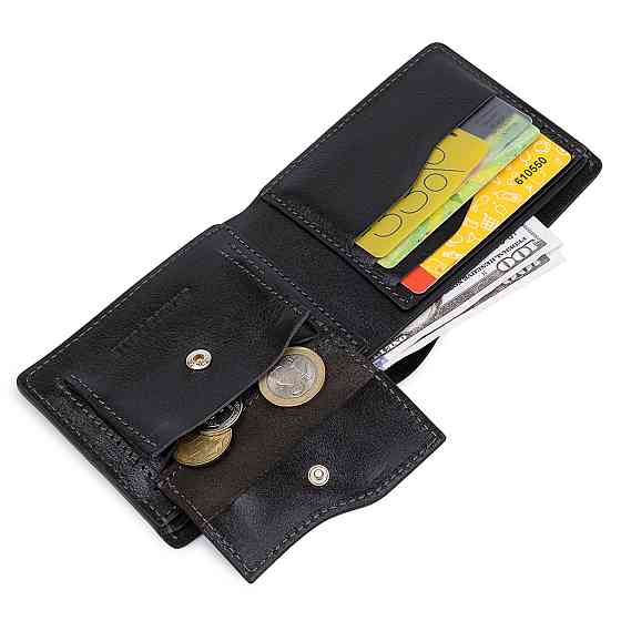 Шкіряне чоловіче глянсове портмоне GRANDE PELLE 11554 Чорний Київ