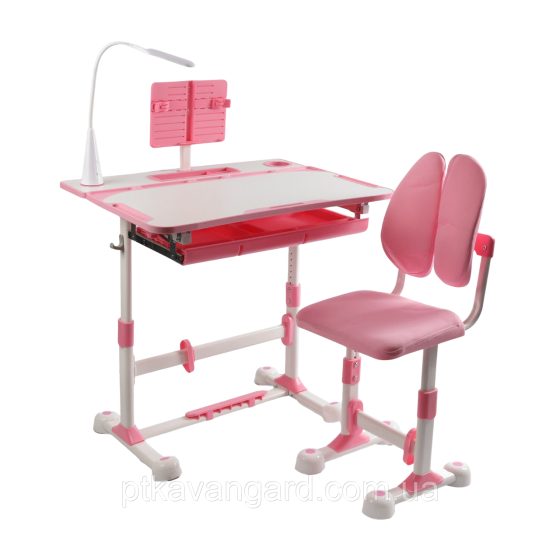 Парта школьная детская со стульчиком и настольной лампой S-63020 / Комплект растущая парта и стул, розовый Хмельницкий