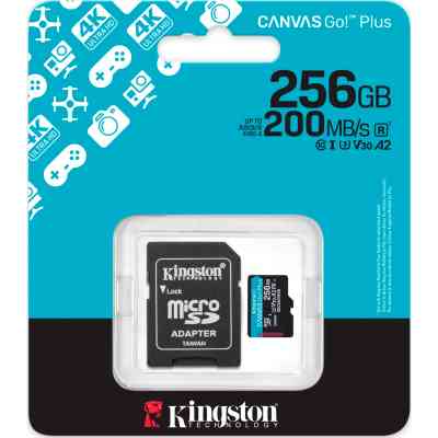 Карта пам&apos;яті Kingston 256GB microSDXC сlass 10 UHS-I U3 V30 A2 Canvas Go Plus G4 (SDCG4/256GB) Вінниця