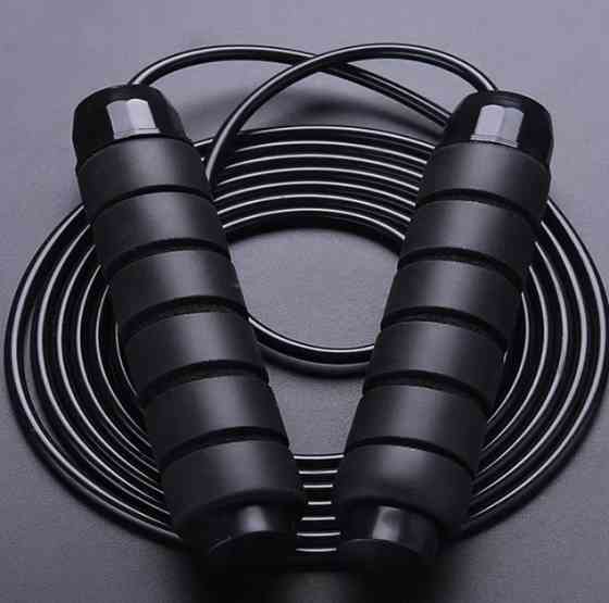 Скакалка, гімнастична, швидкісна для кросфіту з підшибниками, сталевий трос довжина 3 м, чорна Кам'янець-Подільський