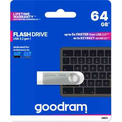 USB флеш накопичувач Goodram 64GB UNO3 Steel USB 3.2 (UNO3-0640S0R11) Вінниця