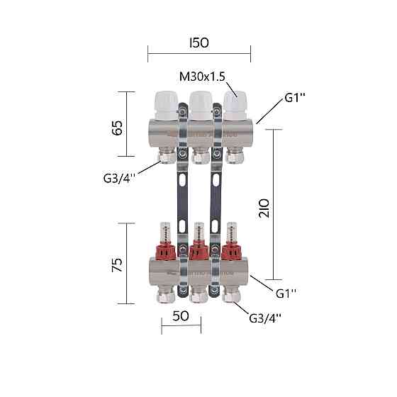 Коллектор латунный с расходомерами и евроконусами Thermo Alliance Standart 1