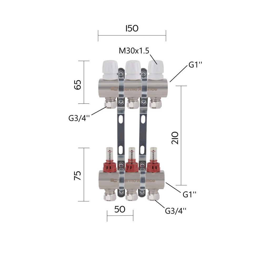 Коллектор латунный с расходомерами и евроконусами Thermo Alliance Standart 1