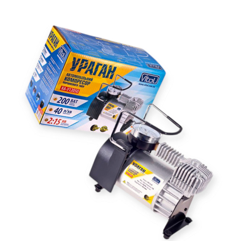 Компресор ураган 10атм/35л/1,2м шланг/прикур-клеми/сумка Мукачево - фото 1
