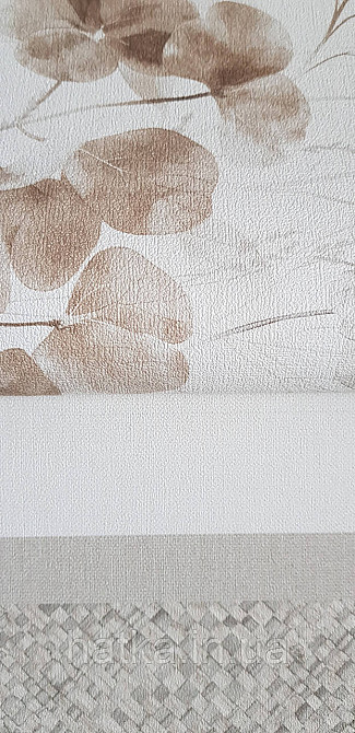 Обои виниловые на флизелине Rasch County Living метровые листья ветки цветы прованс коричневые серые на белом Киев - изображение 4