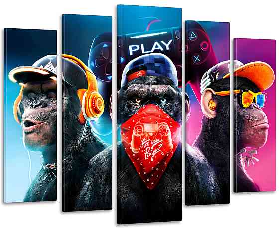 Модульная картина в гостиную / спальню Три мудрые обезьяны (Gangster Monkey Gamers) Art-481_5 110x160 см Киев