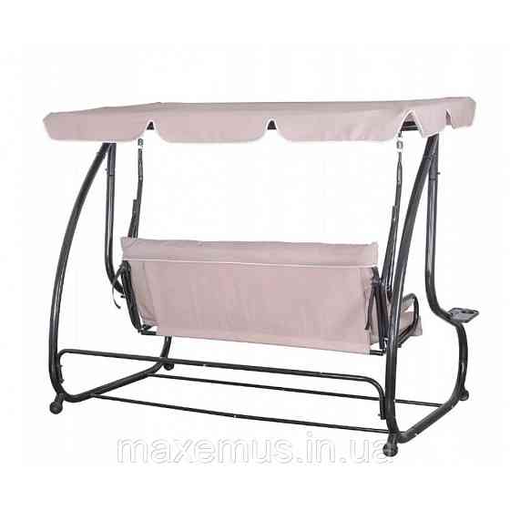 Садовые качели для дачи и дома трехместные уличные качели с навесом Bonro Garden BW-002 дачные качели бежевая Мостиська