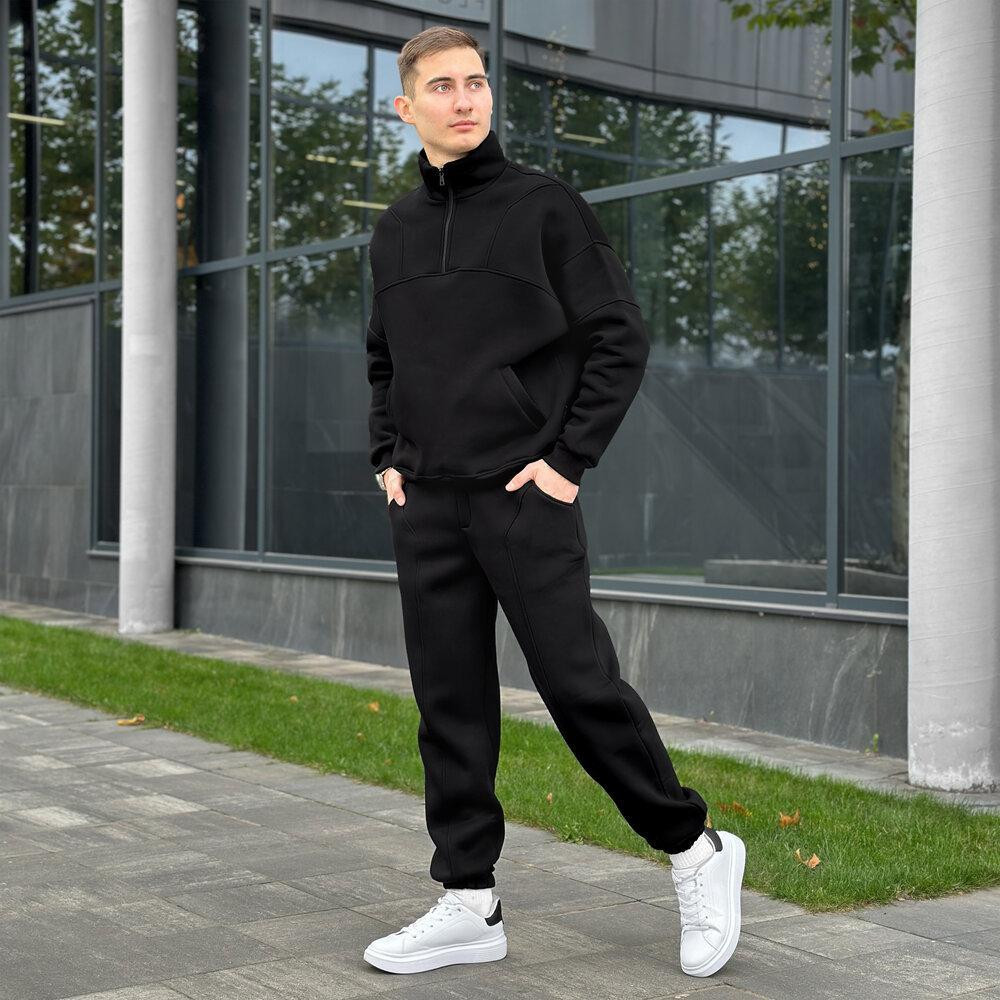 Чорний спортивний костюм оверсайз чоловічий Pobedov Grand теплий зимовий кофта і штани на манжетах Одеса - фото 2