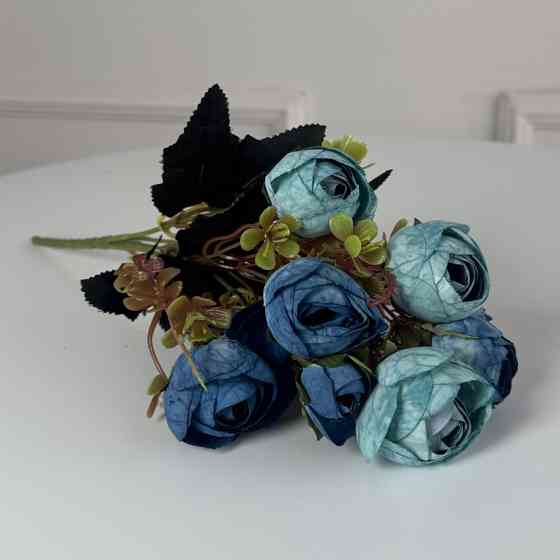 Букет Ранункулюсів штучний, 30 см, 5 стебел, 8 квіток/мікс (2 букети в уп.). Колір: синій GT-62 Львів