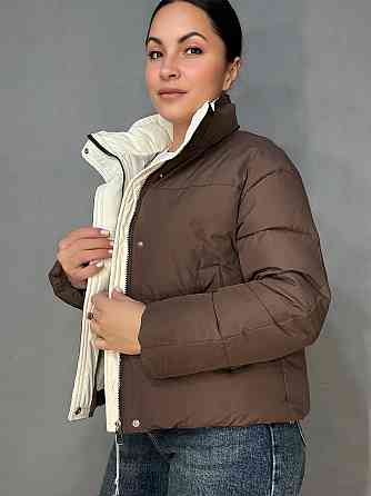 Куртка женская Runfesine 88216 короткая с молочным воротником-стойкой коричневая, коричневый, L Киев