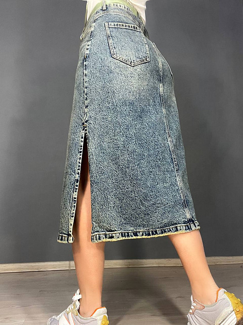 Юбка женская джинсовая ZJY 68005 длина ниже колена боковые разрезы зеленый ремешок синяя, синий, З4 Киев - изображение 5