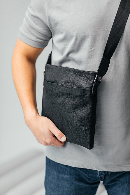 Чоловіча барсетка, чорна сумка через плече з натуральної шкіри, класичний месендджерMasterSem Київ - фото 8