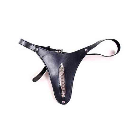 БДСМ трусики-стрінги жіночі з прорізом і ланцюжком - Чорні - S/M/L - Садо мазо Вінниця