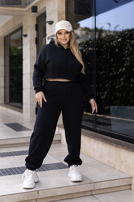 Спортивний костюм на флісі з коротким худі "Navi" | Норма і батал | Розпродаж моделі Чорний, 42-44 Київ - фото 3