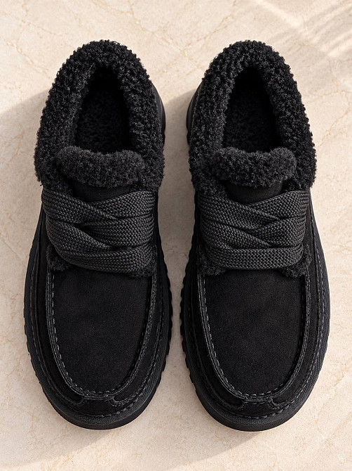Уггі жіночі Hengji M-01-1 кеди лофери зі шнурівкою замшеві на хутрі чорні, 38, 24,5 см Київ - фото 6