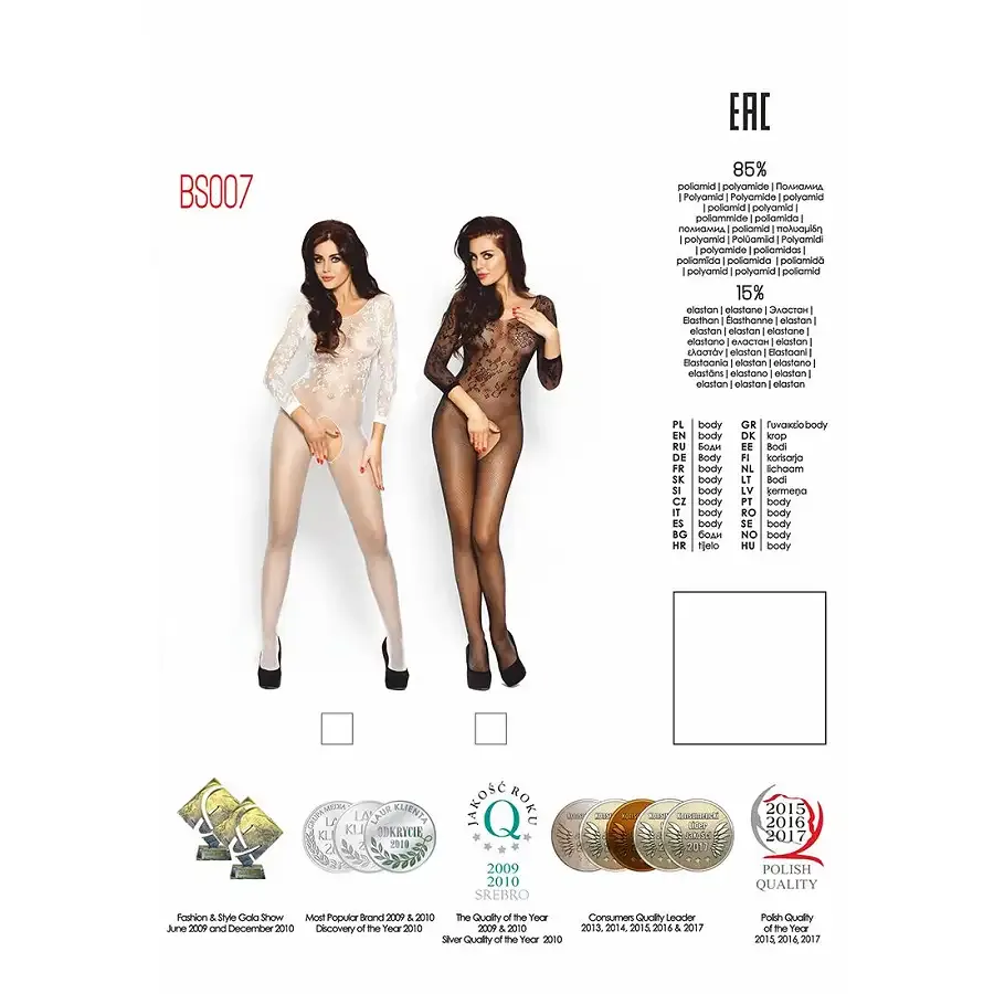 Бодістокінг Passion BS007 white, комбінезон, закриті плечі, рукав 3/4 Львов - изображение 5