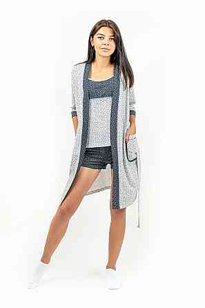 Спальный комплект (тройка) пижама+халат, белый, 100% х/б, топ Крохатушка одяг Киев