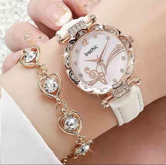 Подарочный набор для женщин Сердце наручные часы браслет ожерелье кольцо серьги без подарочной коробки белый Киев