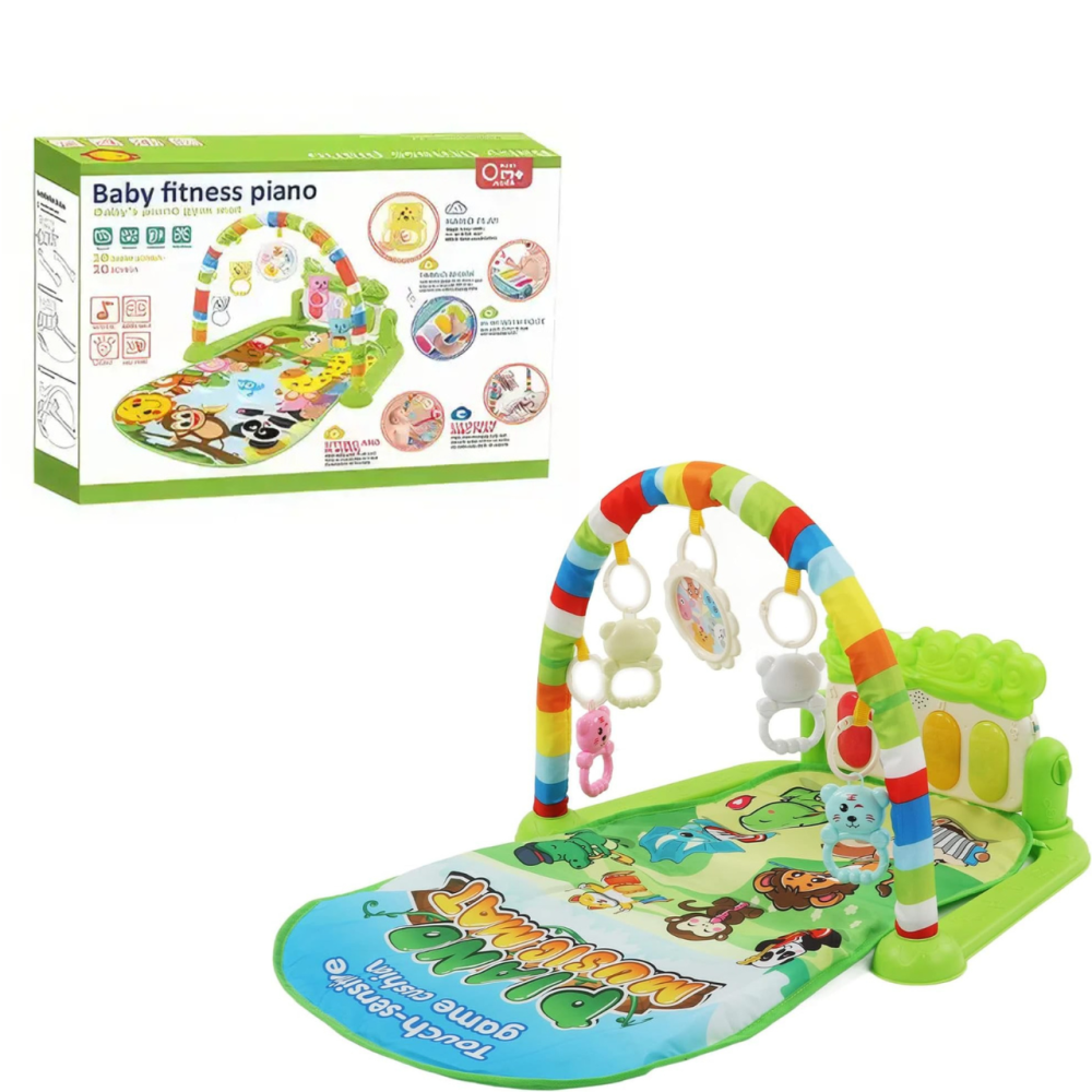 Ігровий дитячий килимок із музичним піаніно, підвісними іграшками, принт тварини зеленого кольору Кам'янець-Подільський - фото 5