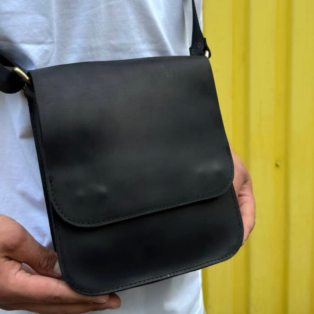 Сумка через плече чоловіча чорна Майамі, сумка месенджер чоловіча 20*24*4 см з широким ремінцемMasterSem Київ - фото 8