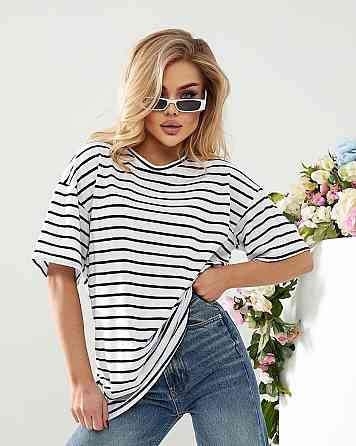 Подовжена футболка в смужку "Modis" оптом | Батал Чорний, 50-52 Київ