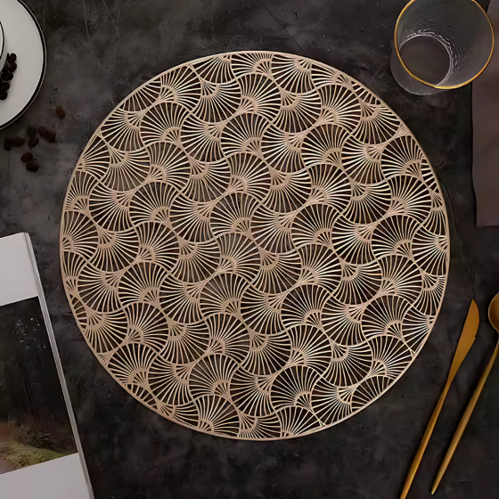 Сервировочная салфетка под горячее круглая 38х38 см, коврик сервировочный золотистый набор 2 шт Каменец-Подольский