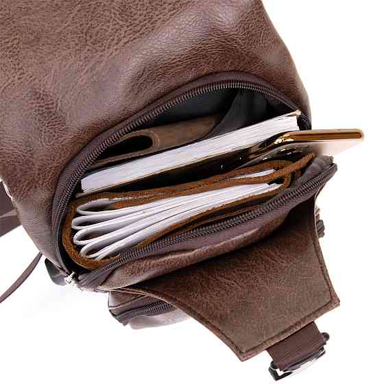 Сумка кросс боди смарт из кожзама Vintage 20572 Коричневая Киев