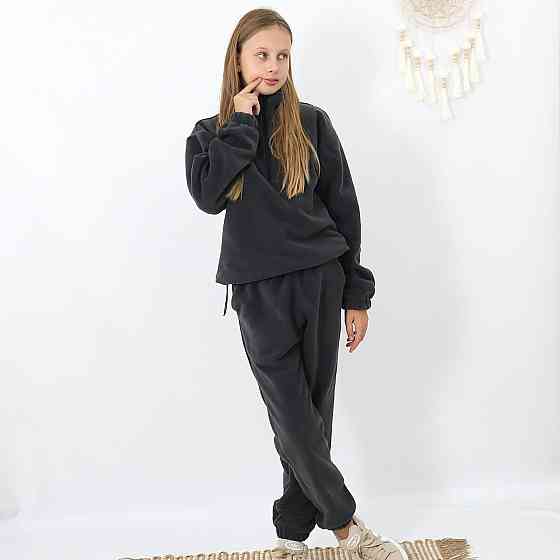Детский флисовый теплий костюм на зиму (толстовка на затяжках+штани)Графит 152 Каменец-Подольский