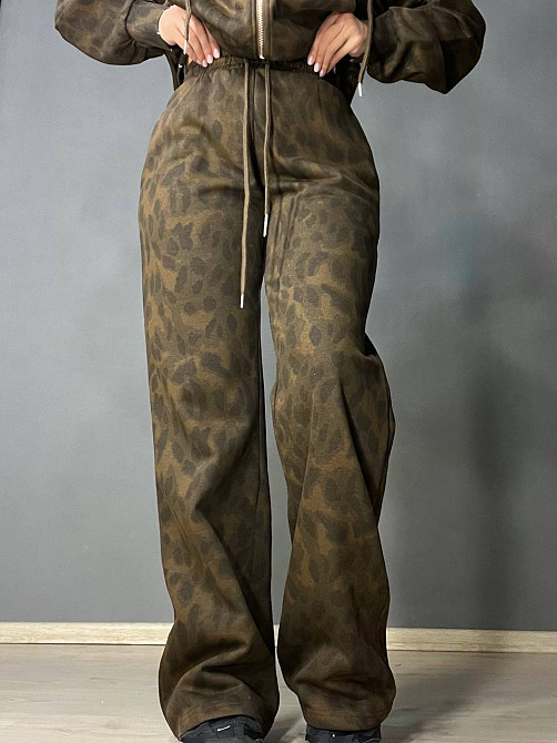 Костюм женский A-N 2749 леопардовый принт худи на молнии с капюшоном и брюки палаццо коричневый, коричневый, XL Киев - изображение 4