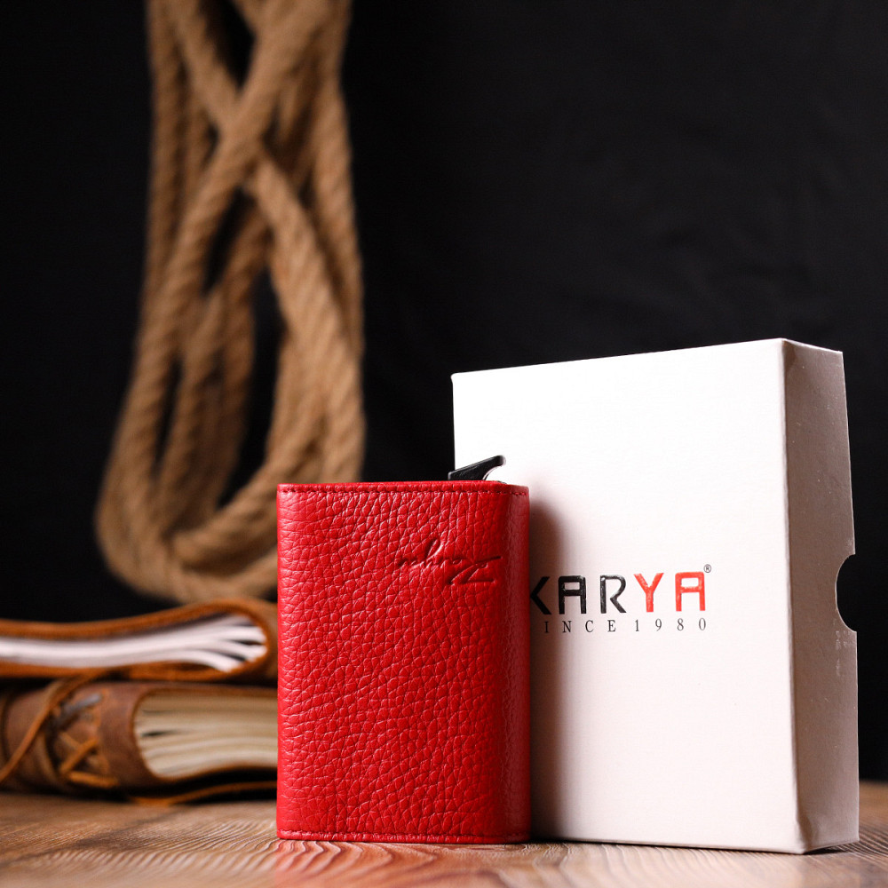 Визитница из натуральной зернистой кожи KARYA 20981 Красный Киев - изображение 1