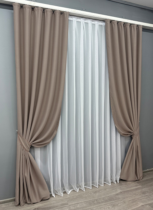 Комплект готовых штор VR-Textil Блекаут Bagema Rvs № 1242ш Какао 150х270 см 2 шт (33-0063) Киев - изображение 3