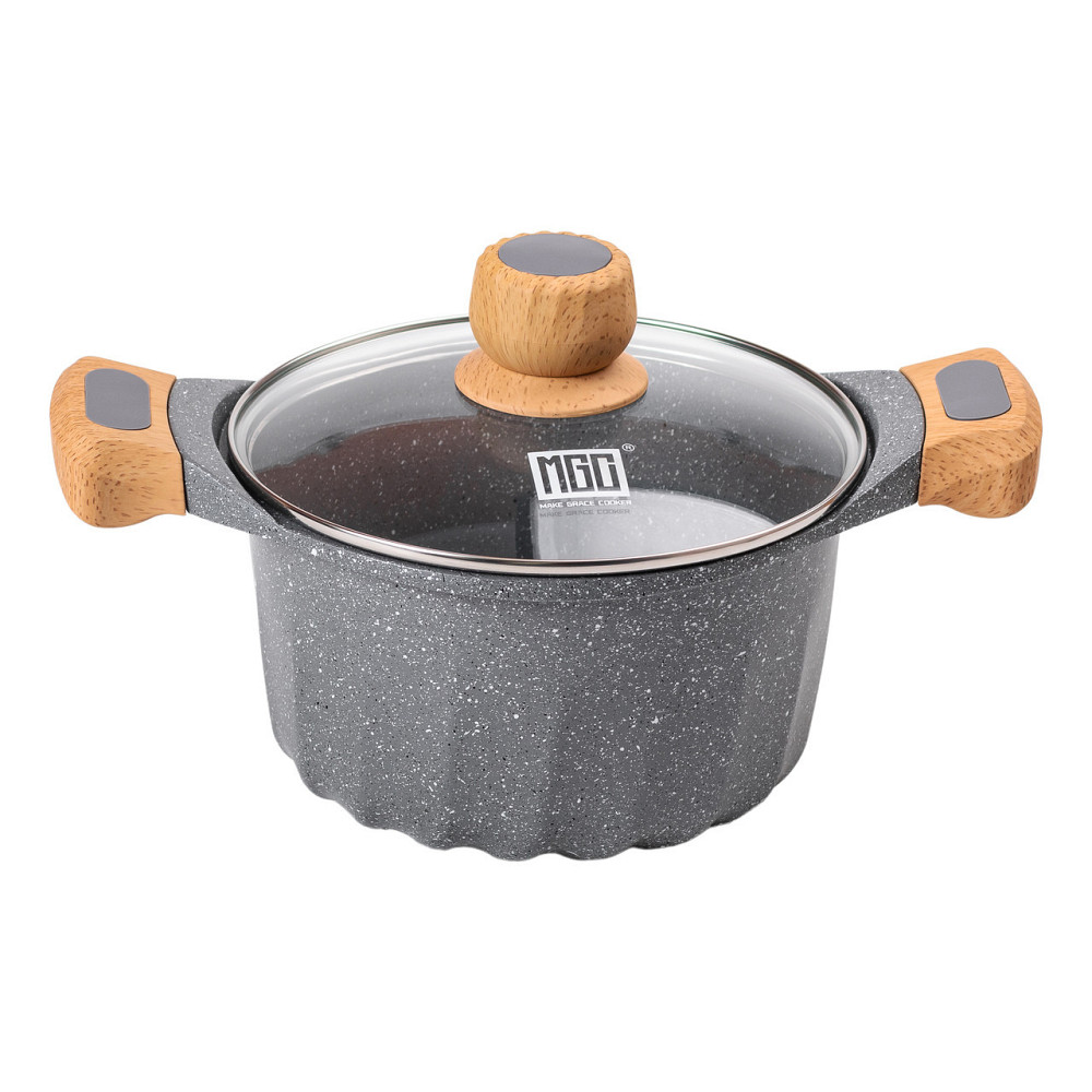 Кастрюля алюминиевая 3 л с крышкой, мраморное покрытие, серый Киев - изображение 1