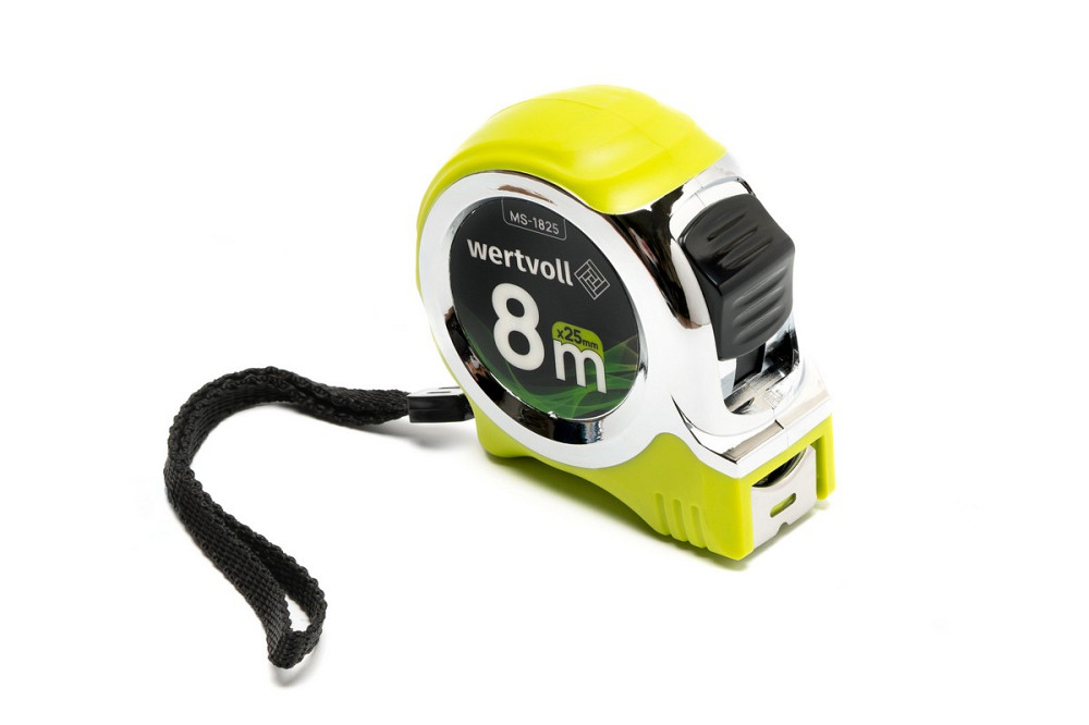 WERTVOLL Рулетка WERTVOLL 8 м×25 мм фіксатор полотна кнопка STOP покриття TPR нейлонове покритт Київ - фото 2