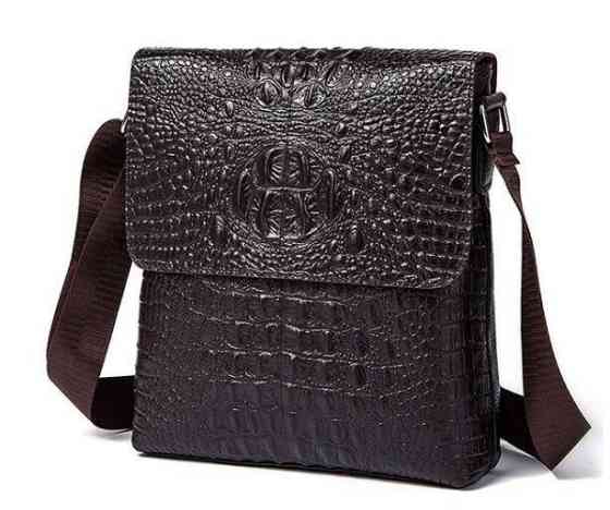 Сумка чоловіча вертикальна з тисненням під рептилію Vintage 14723 Коричнева Київ