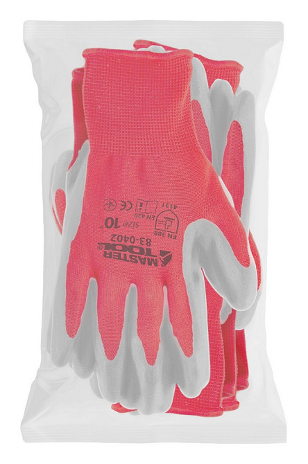 MASTERTOOL Рукавички трикотажні безшовні MASTERTOOL нітрилове покриття долоні 10" 12 пар червон Коломия - фото 2