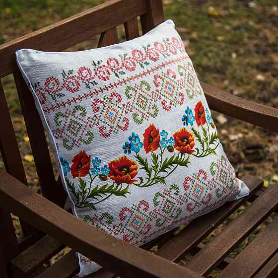 Ecotton Скатертина Ecotton 150х180 см натуральна бавовняна з рогожки 18714-1 Маки Український е Коломия