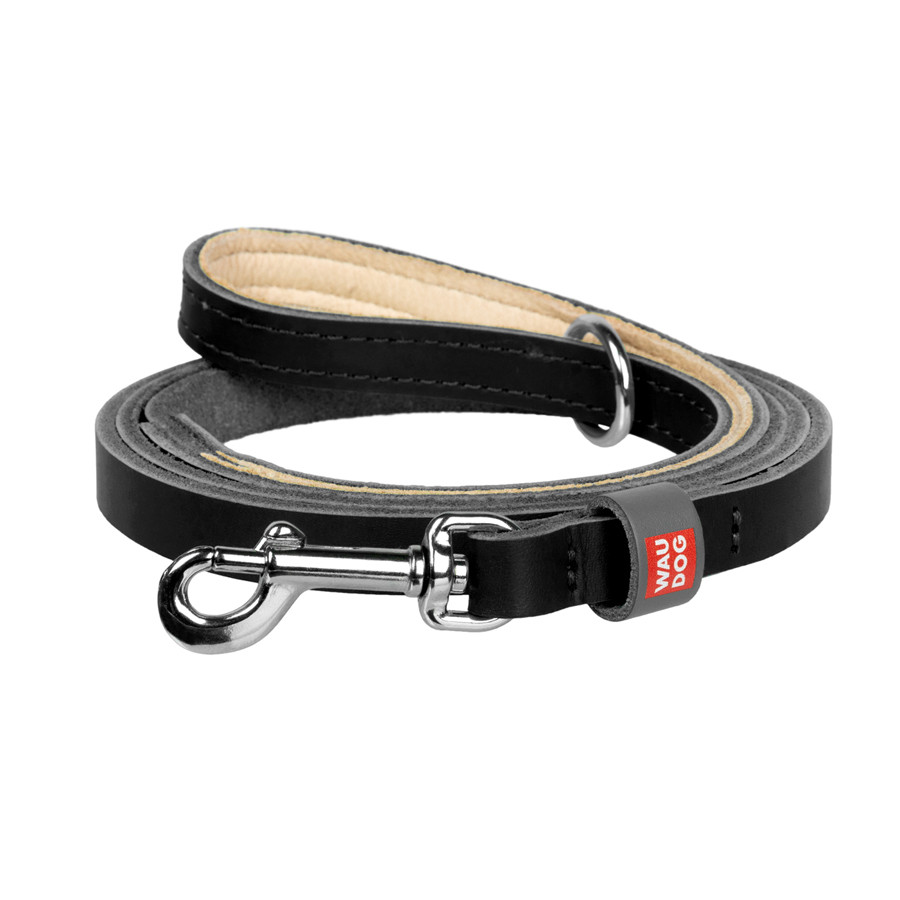 Повідець для котів та дрібних собак шкіряний WAUDOG Classic, XXS-XS, Ш 12 мм, Дов 122 см чорний Коломия - фото 1