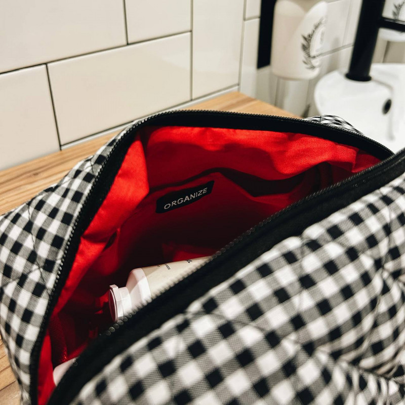 Большая женская хлопковая косметичка в клеточку 24x13x13 см (Черно-белый) Сумы - изображение 4