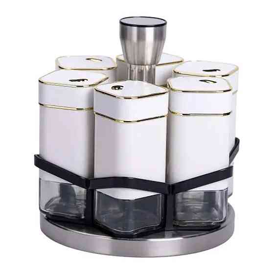 Набір для спецій 6 ємностей карусель для приправ на підставці Білий HP-1314 Київ