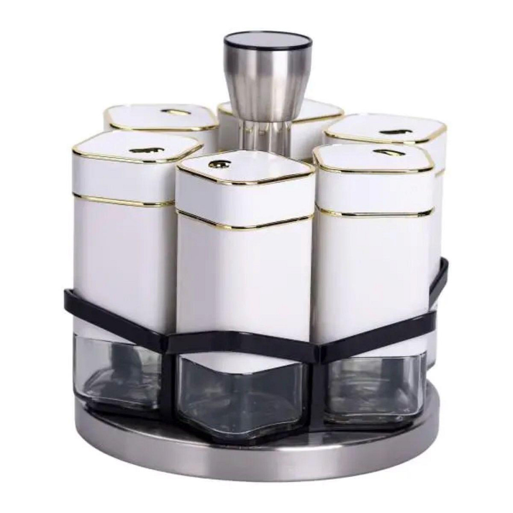 Набір для спецій 6 ємностей карусель для приправ на підставці Білий HP-1314 Київ - фото 1
