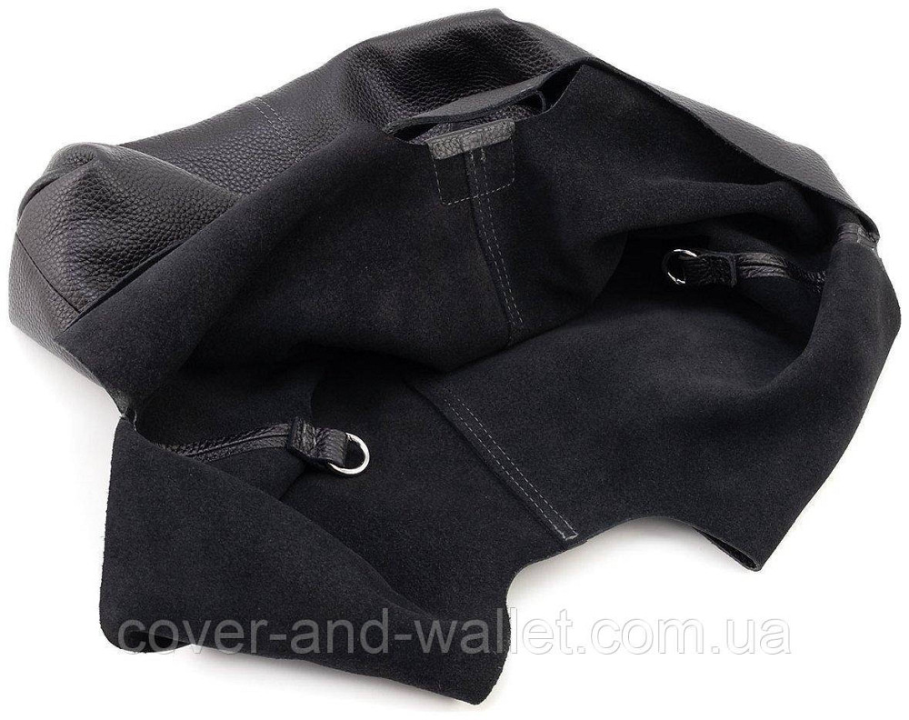 Велика жіноча сумка-шоппер із фактурної шкіри чорного кольору Grande Pelle 732710 Київ - фото 5