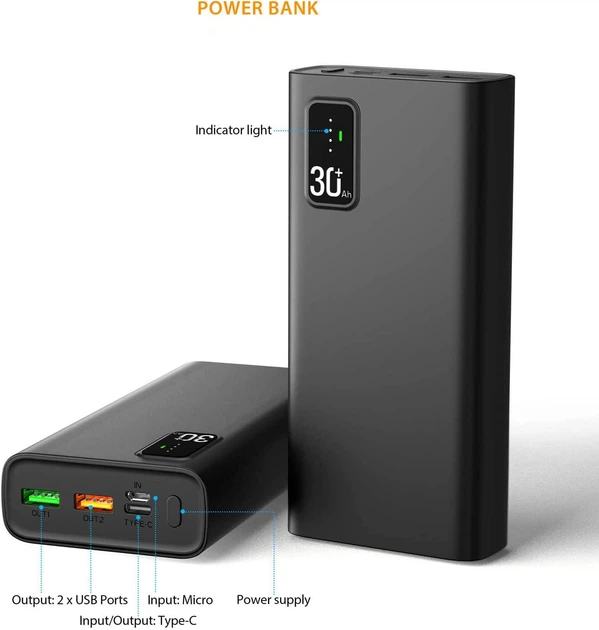 Універсальна мобільна батарея Toospon 30000 mAh 22,5 W QC3.0 і USB-C PD20 Чорний Вінниця - фото 2